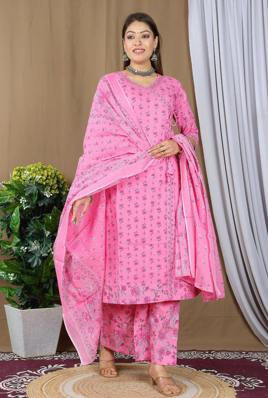 Floral Printed Straight Kurta Palazzo Set with Dupatta