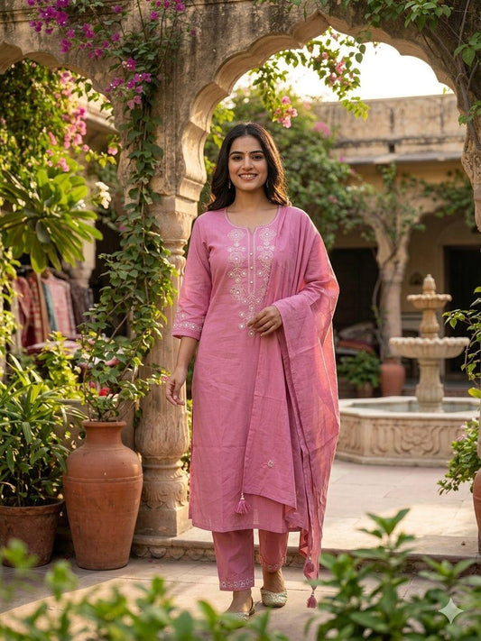 Embroidered Kurta Pant Set with Dupatta