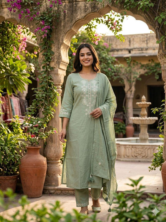 Embroidered Kurta Pant Set with Dupatta