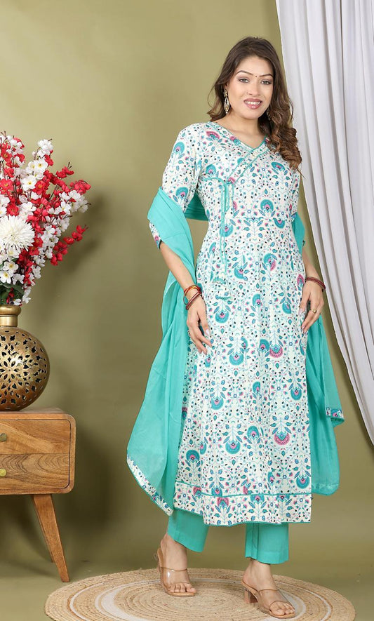 Floral Printed Anarkali Kurta Pant Set with Dupatta