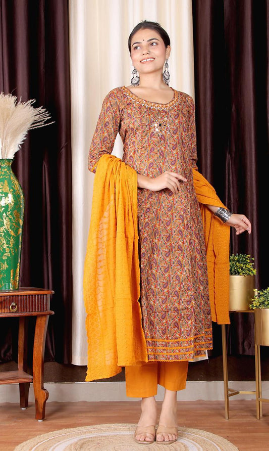 Paisley Printed Anarkali Kurta Pant Set with Dupatta