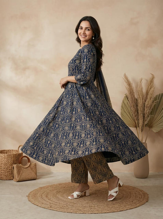 Printed Anarkali Kurta Pant Set with Dupatta