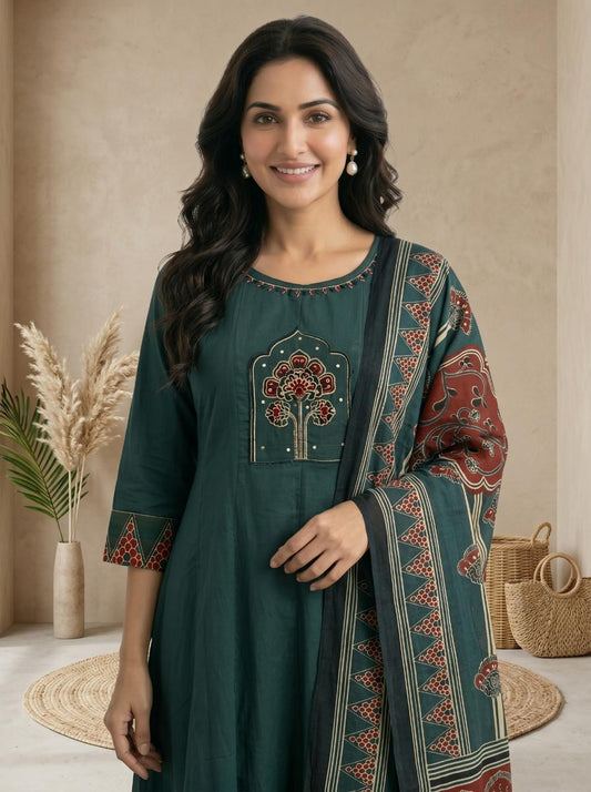 Printed Anarkali Kurta Pant Set with Dupatta