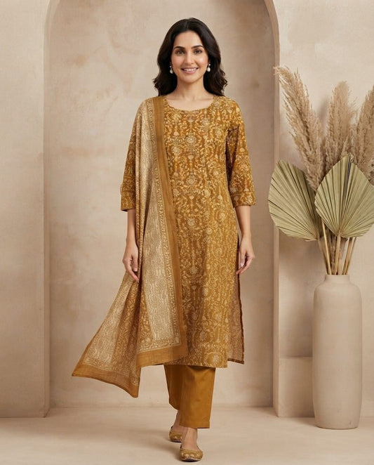 Mustard Gold Printed Kurta Set