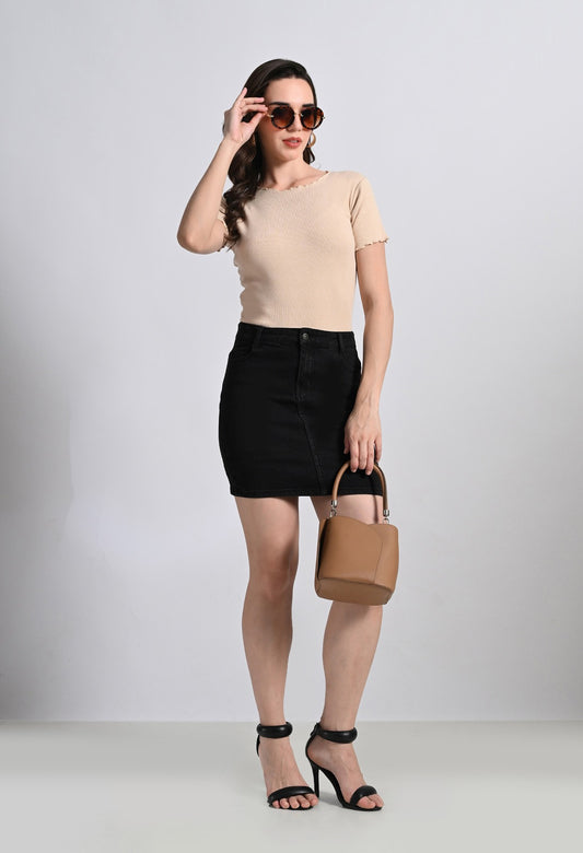 Women's Ribbed Notch Neck Slim Fit Crop Top
