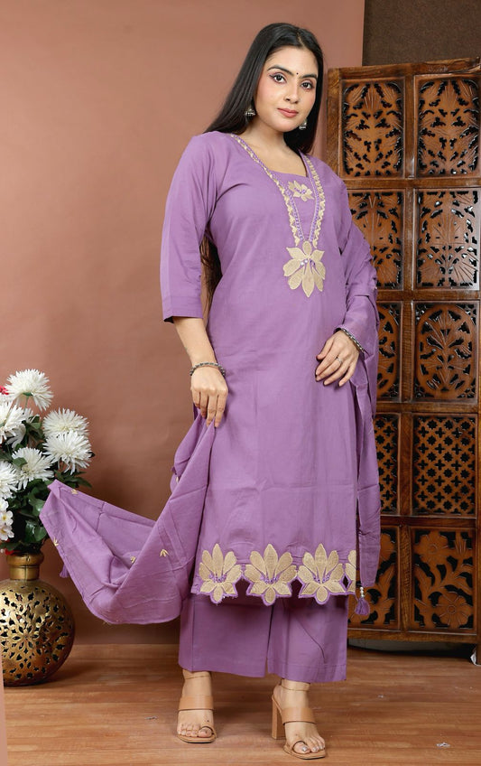 Embroidered Straight Kurta Palazzo Set with Dupatta