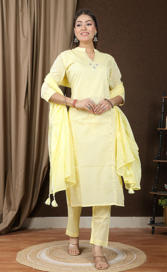 Embroidered Straight Kurta Pant Set with Dupatta