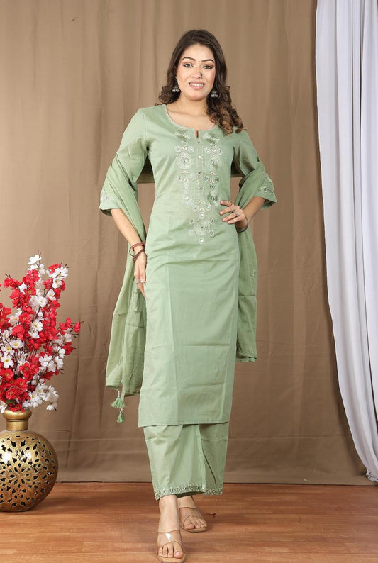Embroidered Straight Kurta Pant Set with Dupatta