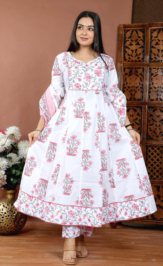 Floral Printed Anarkali Kurta Palazzo Set with Dupatta