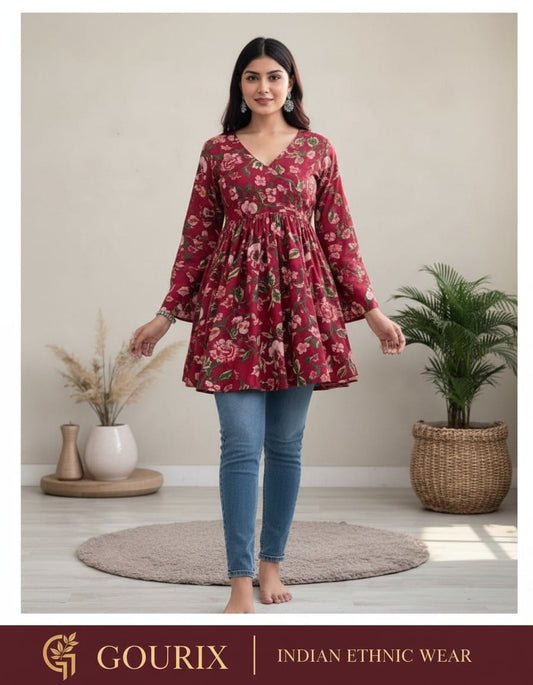 Rose Bloom Floral Peplum Tunic