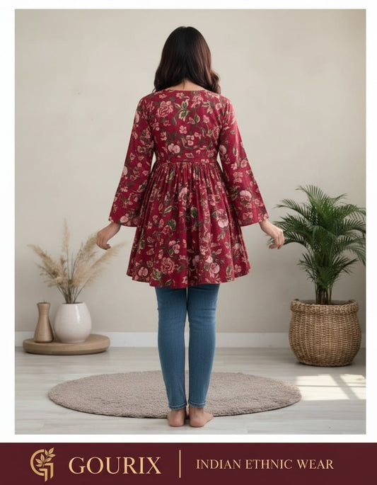 Rose Bloom Floral Peplum Tunic