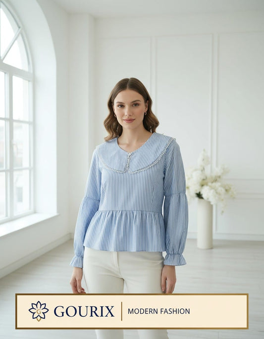Sky Breeze Striped Peplum Top