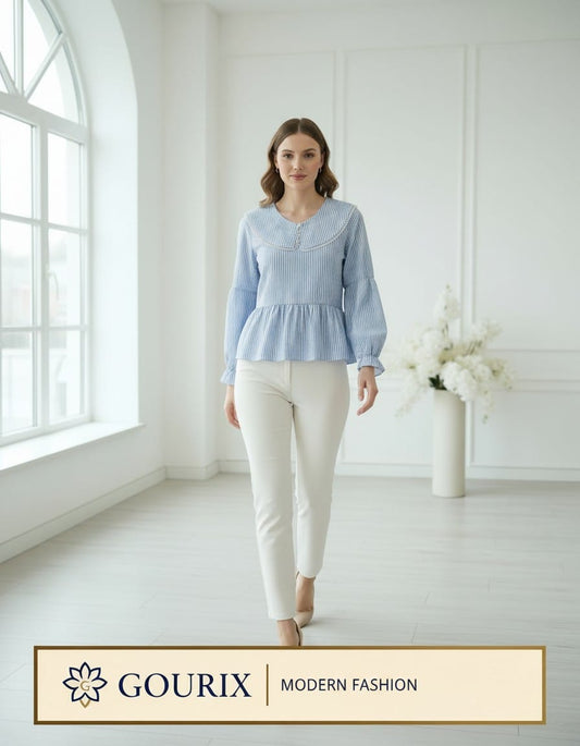 Sky Breeze Striped Peplum Top