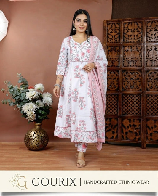 Blush Floral Anarkali Kurta Set