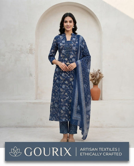 Indigo Floral Printed Kurta Set
