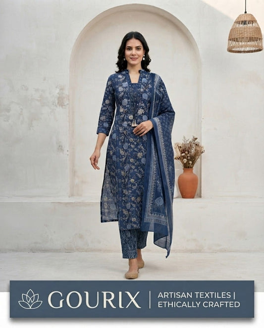 Indigo Floral Printed Kurta Set