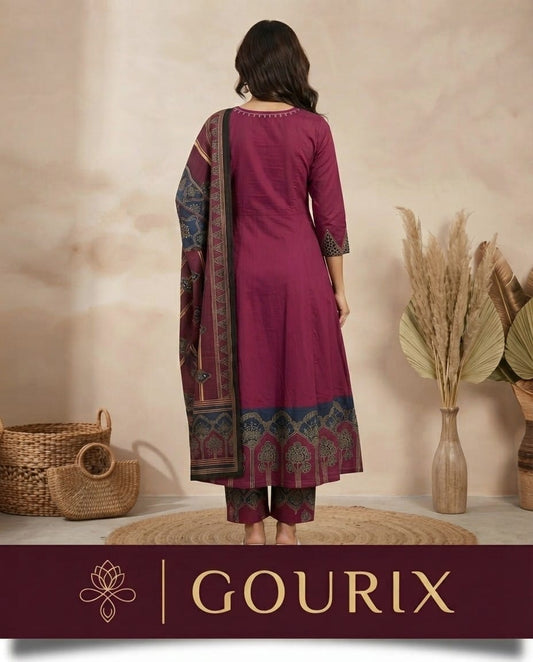 Burgundy Heritage Printed Kurta Set