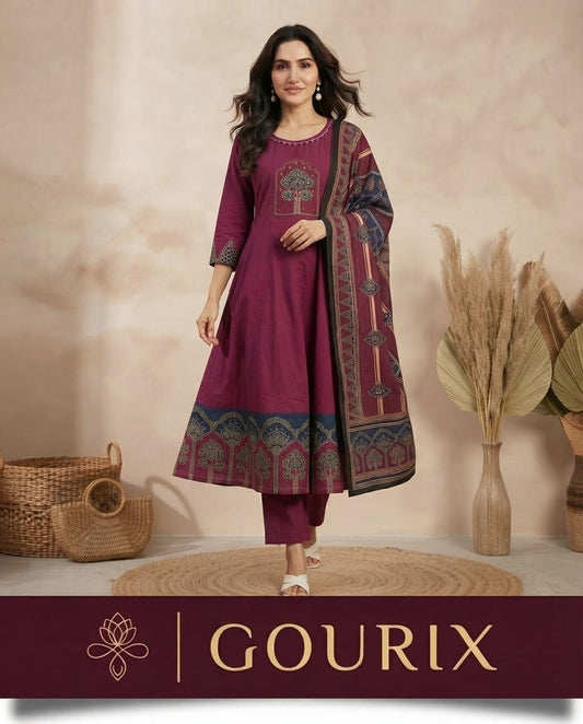 Burgundy Heritage Printed Kurta Set