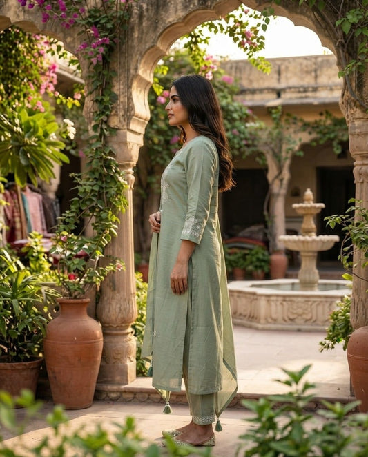 Sage Green Embroidered Kurta Set