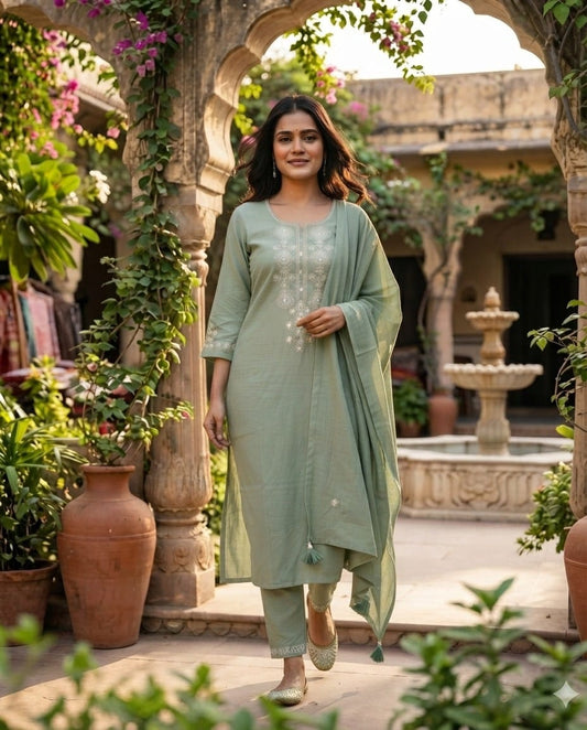 Sage Green Embroidered Kurta Set