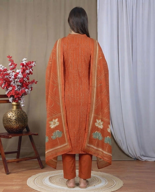 Rust Orange Printed Kurta Set