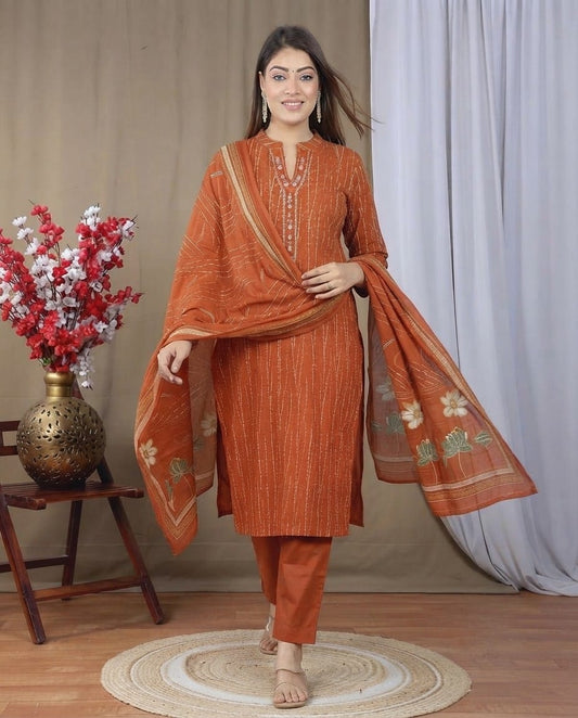 Rust Orange Printed Kurta Set