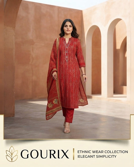 Rust Red Printed Kurta Set