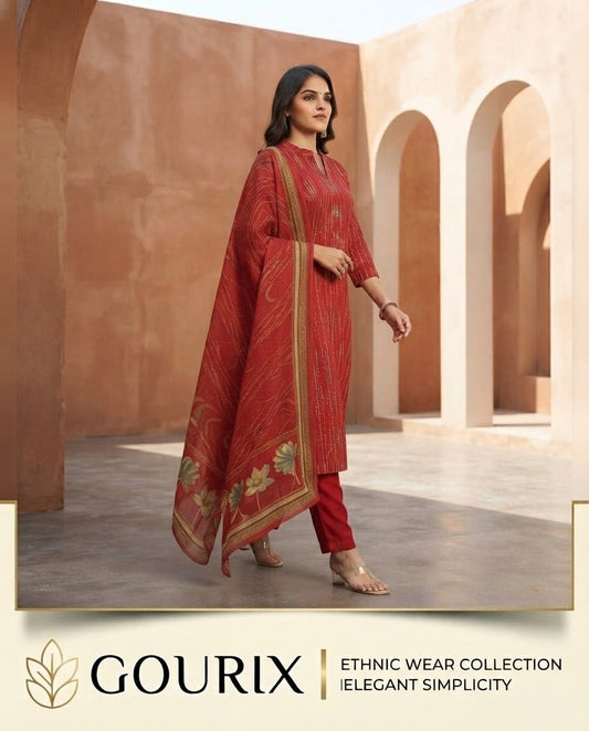 Rust Red Printed Kurta Set